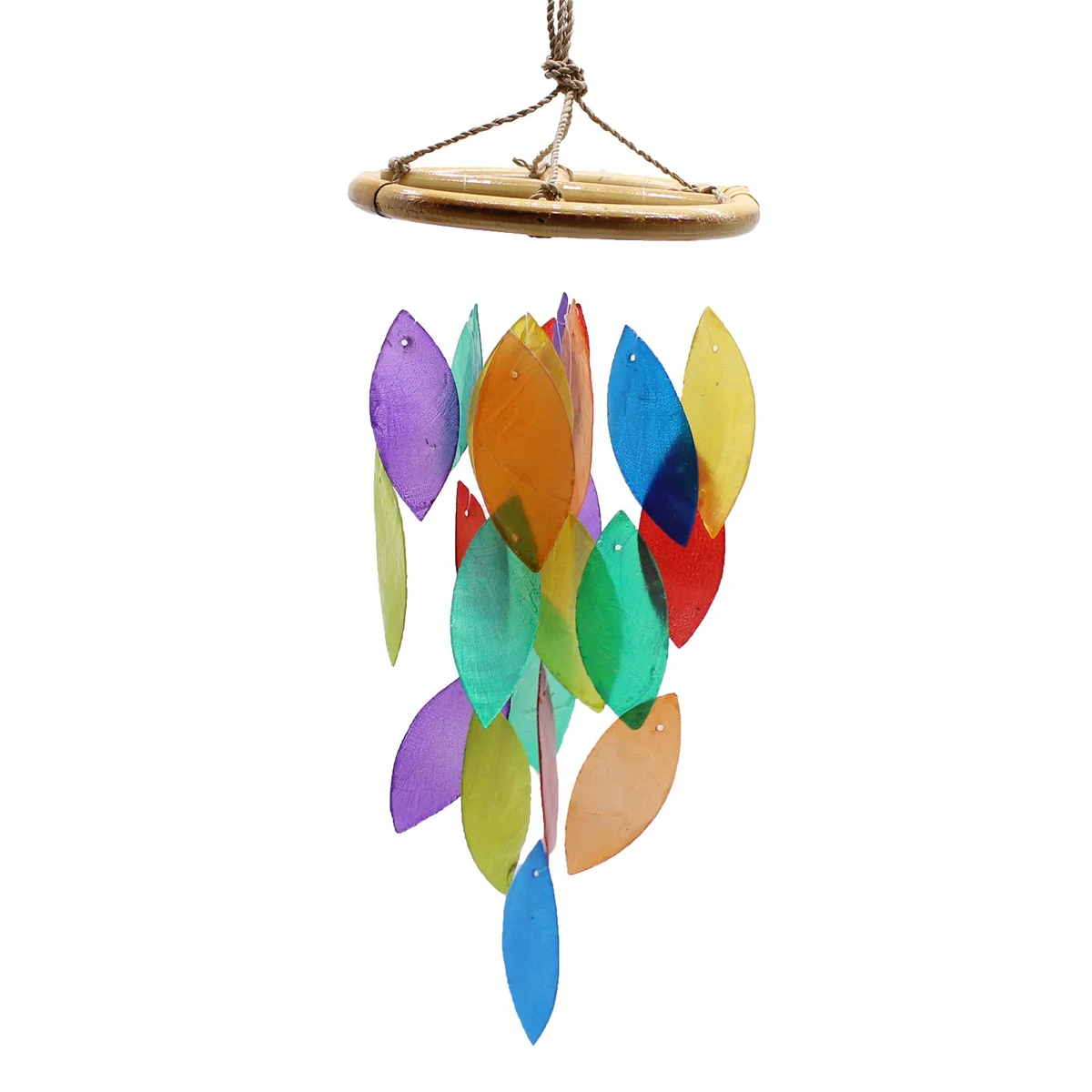 Rainbow leaf ornament featuring colorful leaf design with bamboo drop detail against white background