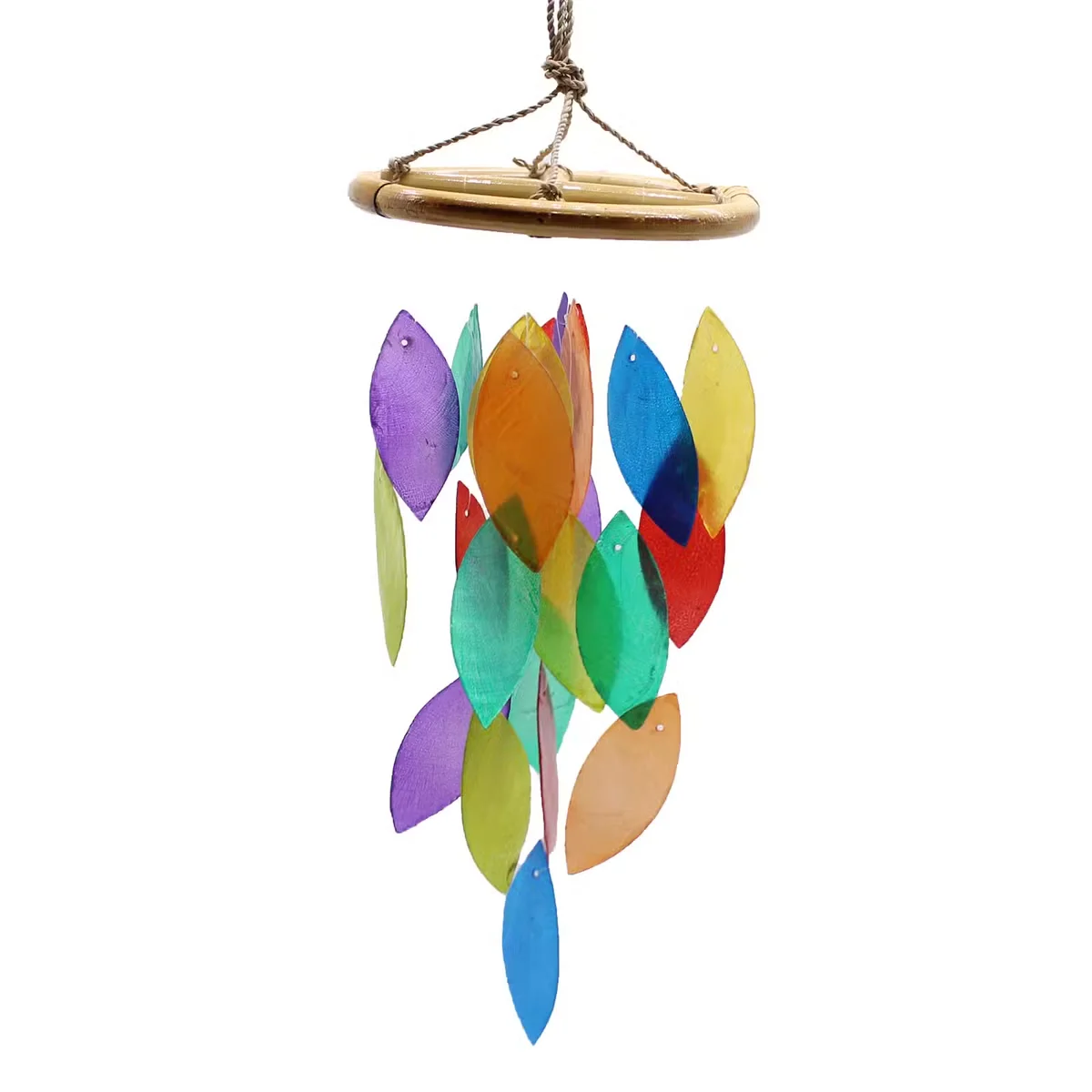 Rainbow Leaf & Bamboo Drop home decor ornament featuring vibrant colors and natural bamboo elements, displayed on white background
