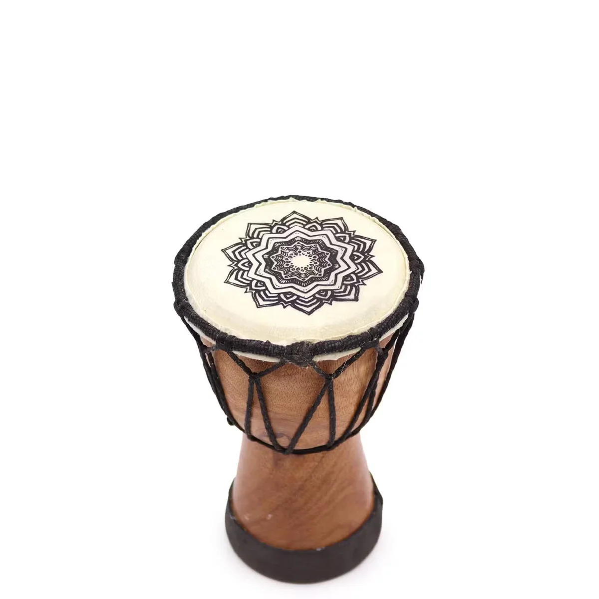 Mandala wide top decorative djembe drum 15cm showing detailed drumhead and wooden body design