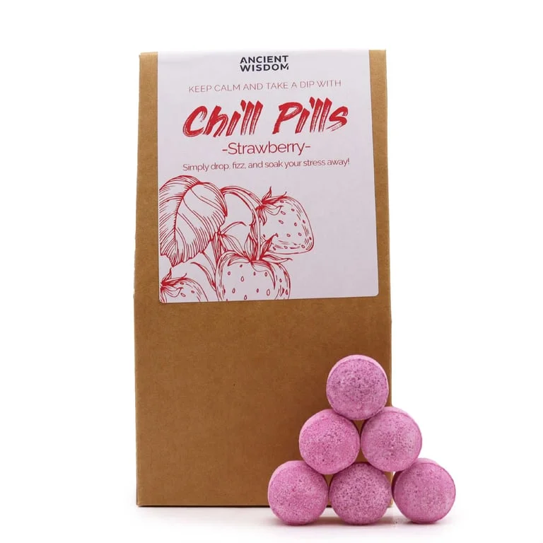350g sachet of strawberry chill pills shown in a clear package