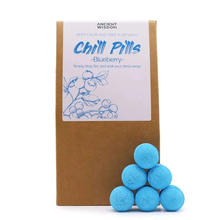Blue jar of chill pills gift pack 350g, labelled Blueberry