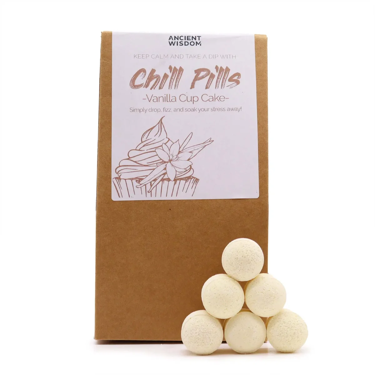 Chill Pills Gift Pack 350g with Vanilla Cup Cake flavour packaging displayed on white background