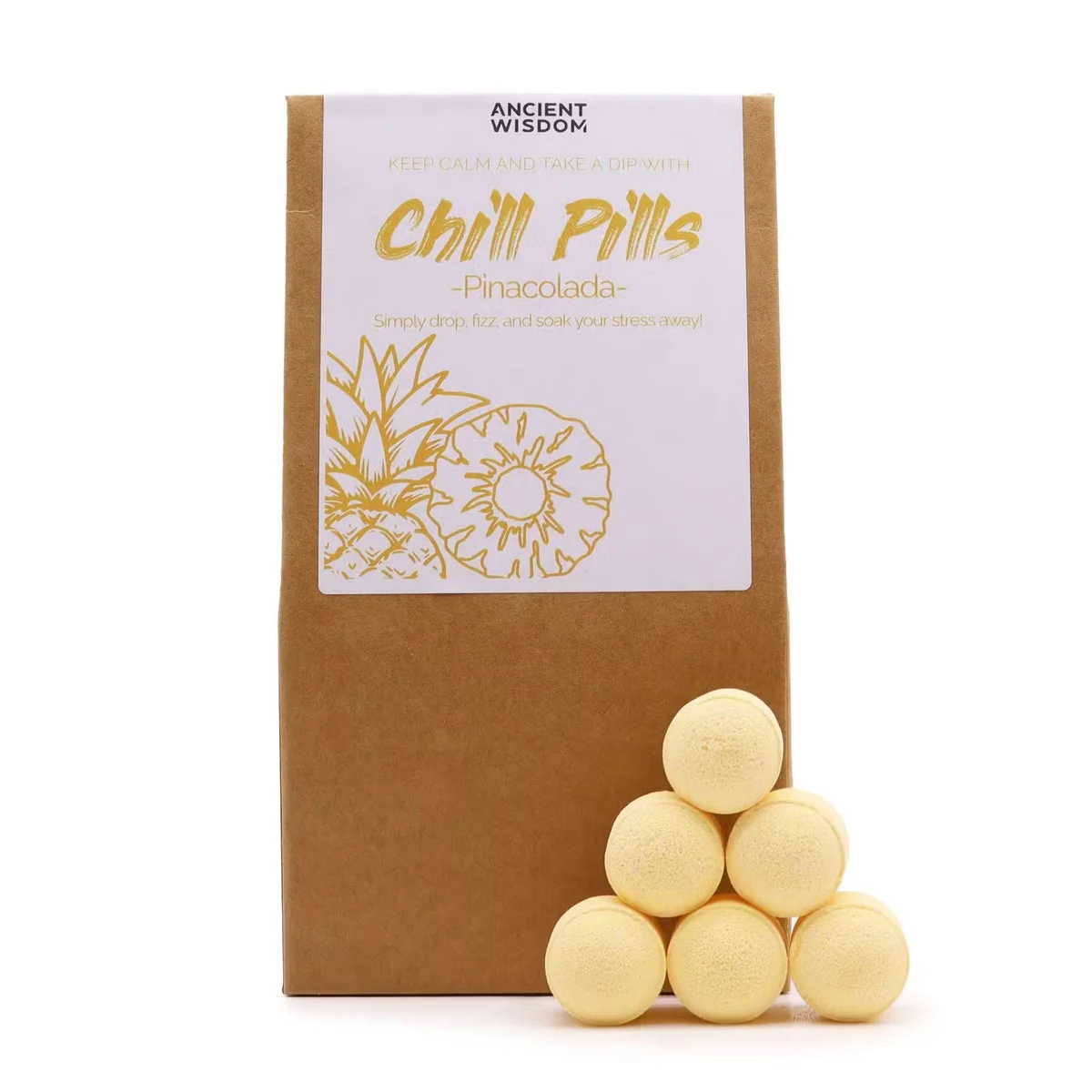 Chill Pills Gift Pack 350g with assorted tropical flavour sweets in Pinacolada flavour packaging