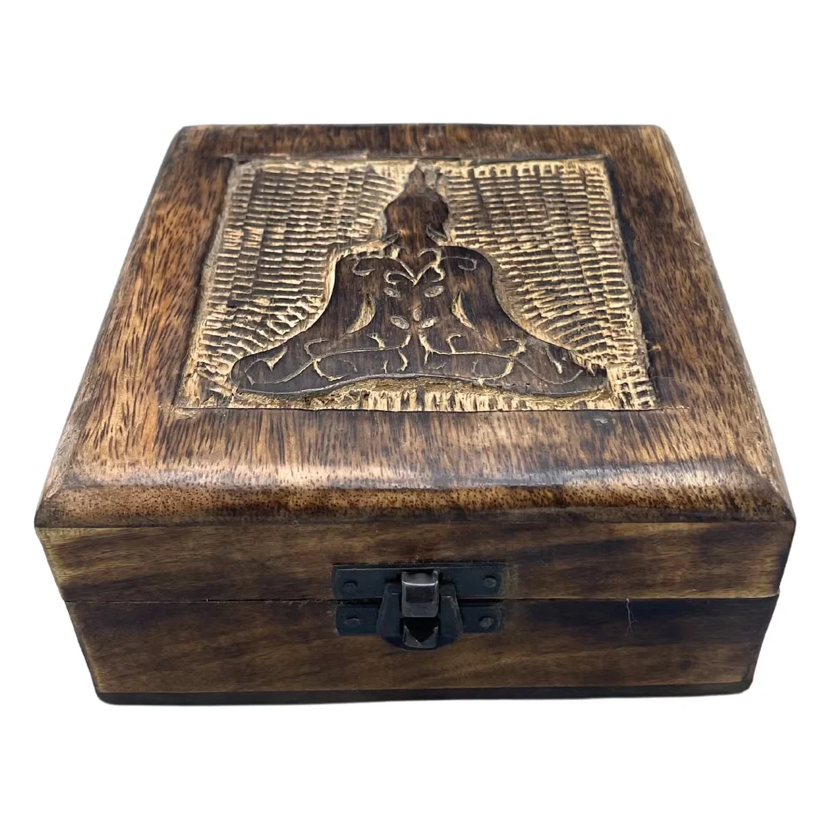 Small keepsake box with a Buddha design, square wooden box 13x13x6cm