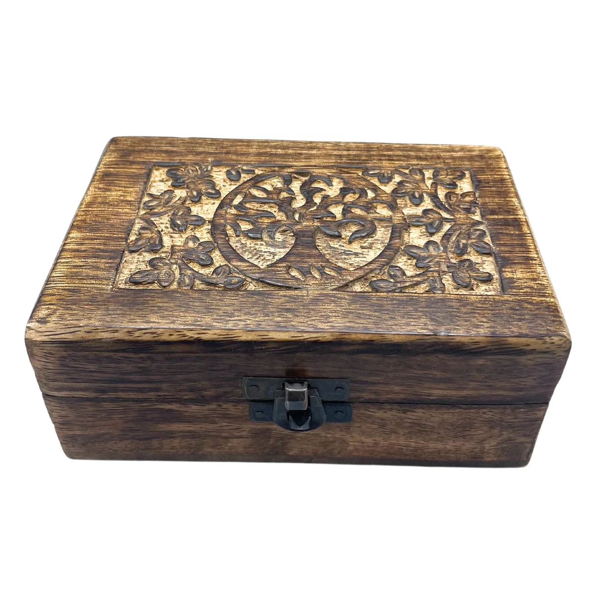 Wooden keepsake box with Tree of Life design, medium size 15x10x6cm, featuring carved branches and delicate finish