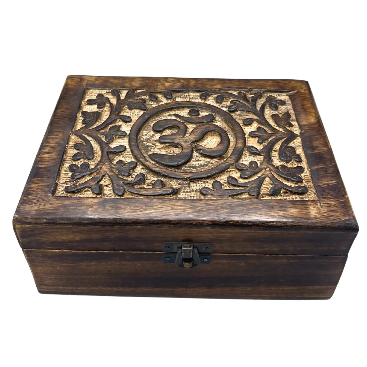 Large wooden keepsake box 20x15x7.5cm, showing lid and base, natural wood finish