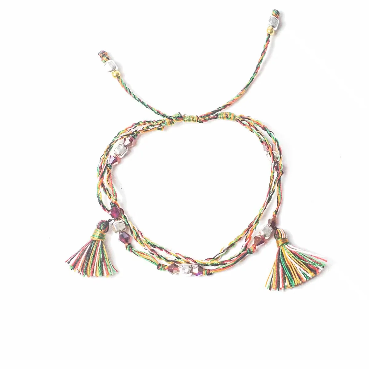 Temple string bracelet on a wrist, simple string strap.