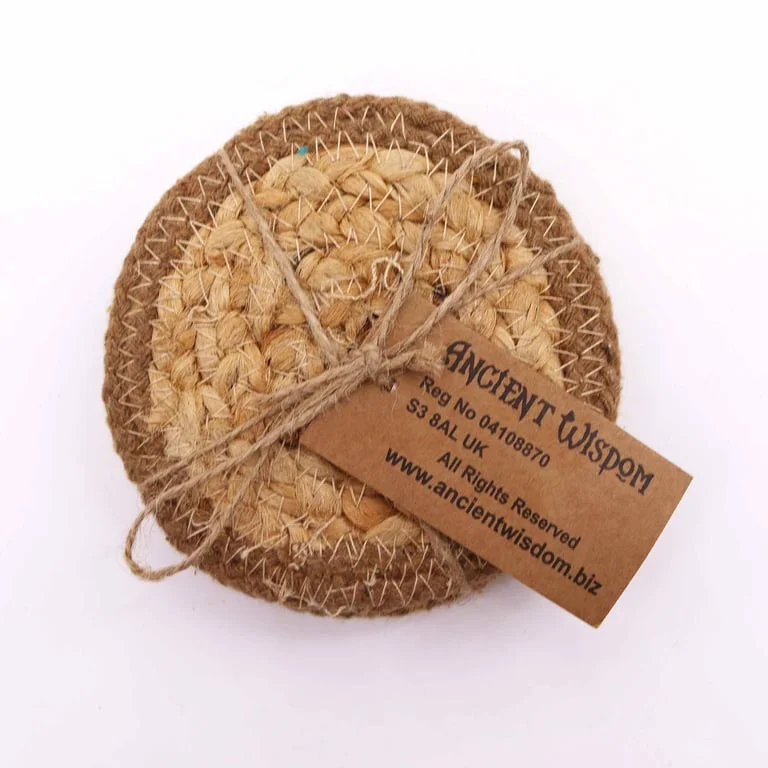 Set of 4 coasters made of natural jute and cotton, 10cm each.