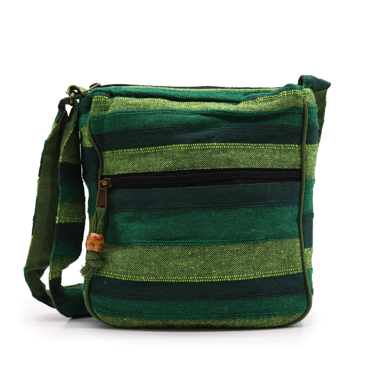 Large sling bag in forest green with an adjustable strap, front view showing roomy interior.
