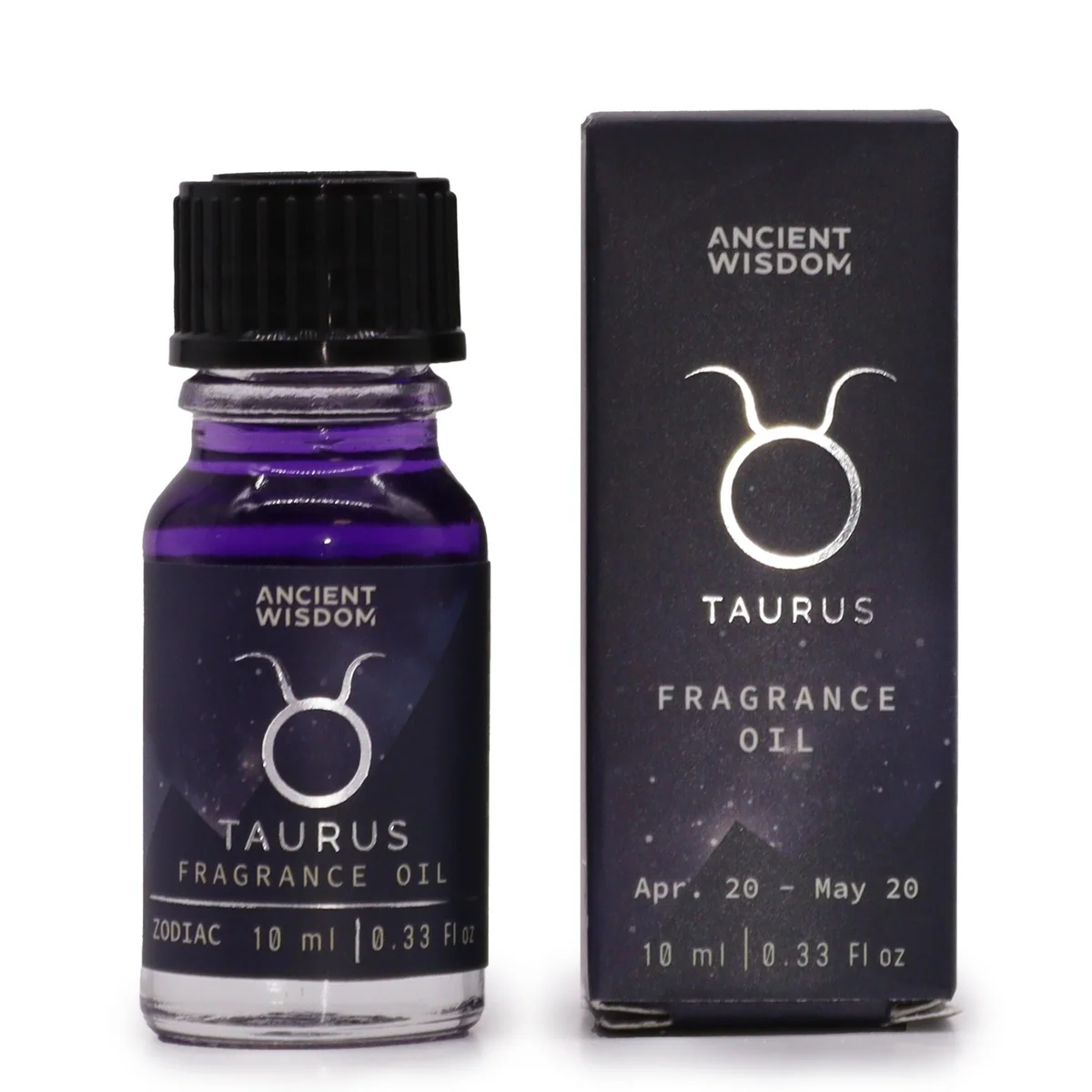 Clear glass bottle of Zodiac 10ml fragrance oil with label TAURUS