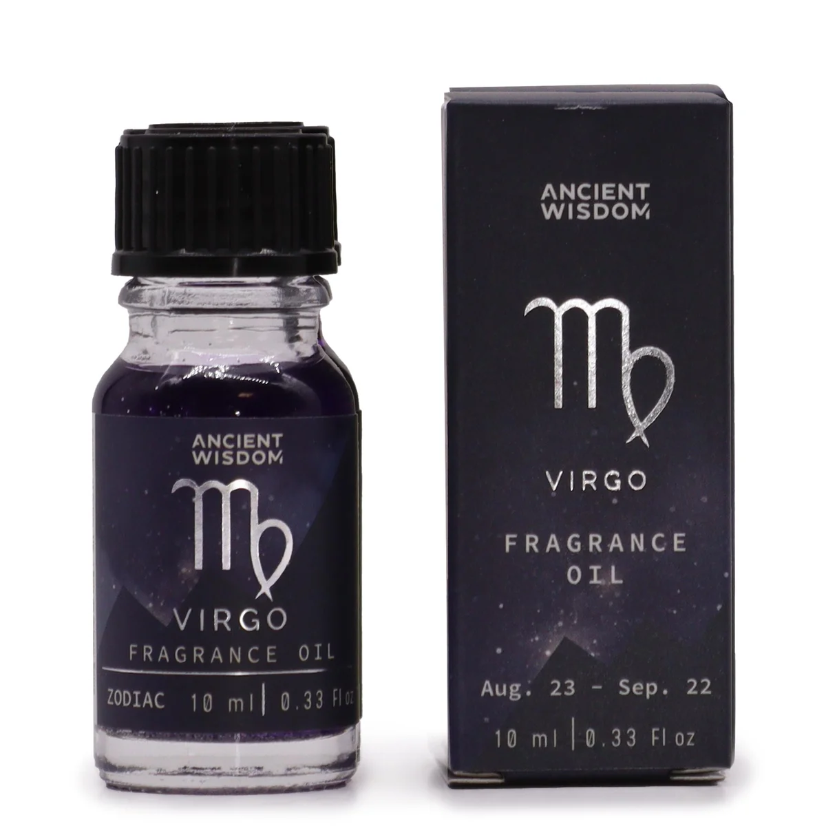 Bottle of Zodiac 10ml Virgo oil, clear glass perfume bottle