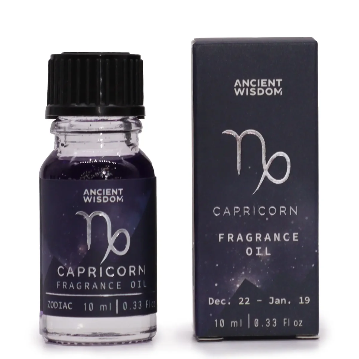 Zodiac fragrance oil 10ml bottle labelled CAPRICORN with Capricorn symbol.