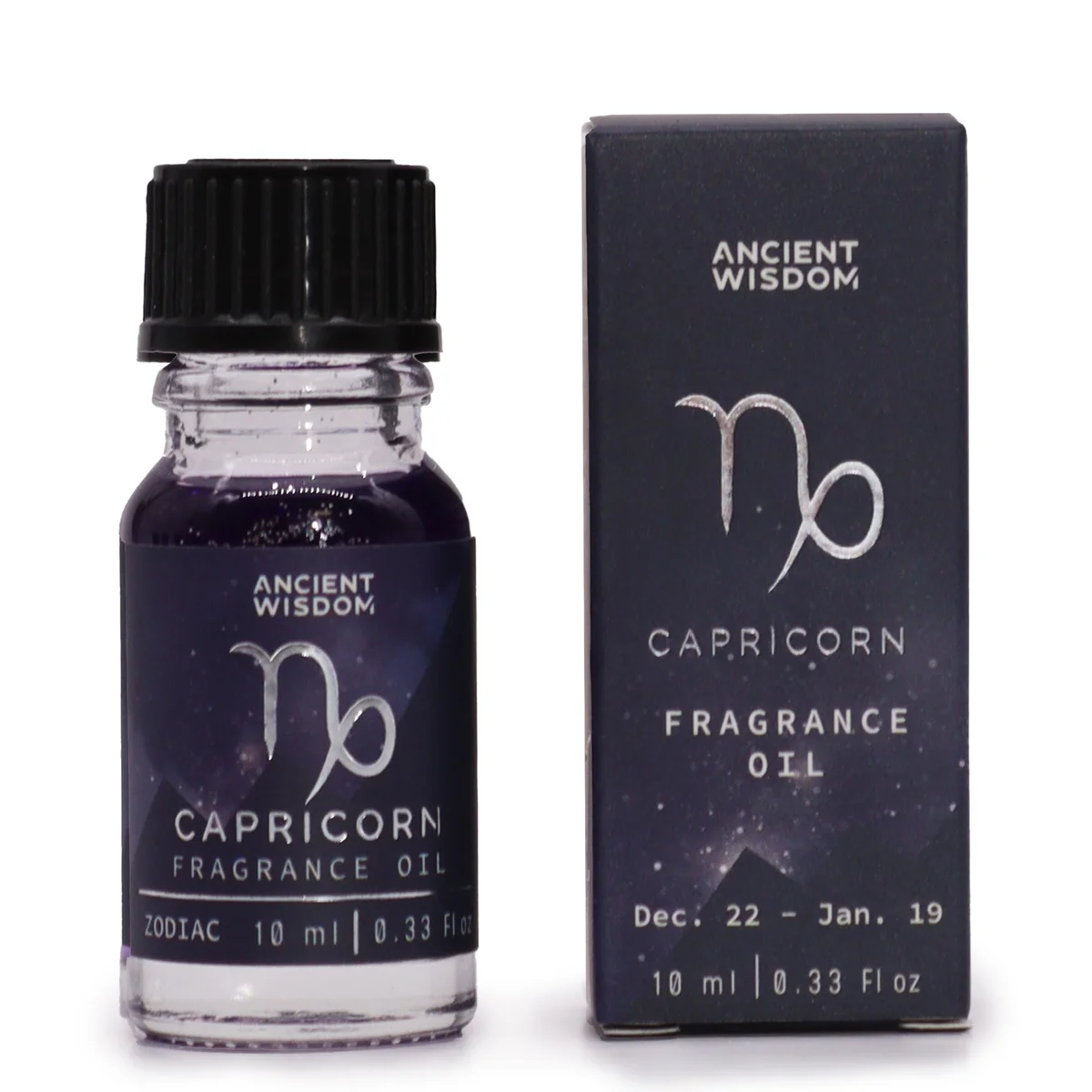 10ml fragrance oil bottle labeled CAPRICORN, clear glass with a cap