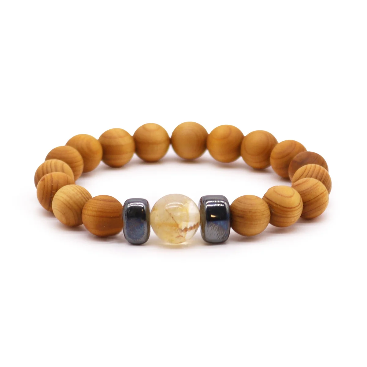 Cedarwood bangle featuring citrine stone, a piece of solar plexus chakra jewellery.