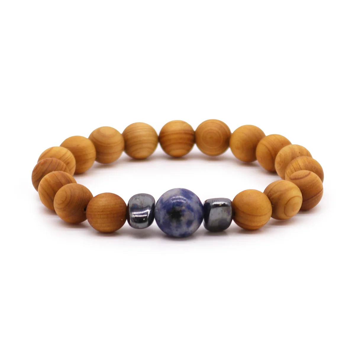 Sodalite jewellery: cedarwood throat chakra bangle featuring sodalite stone