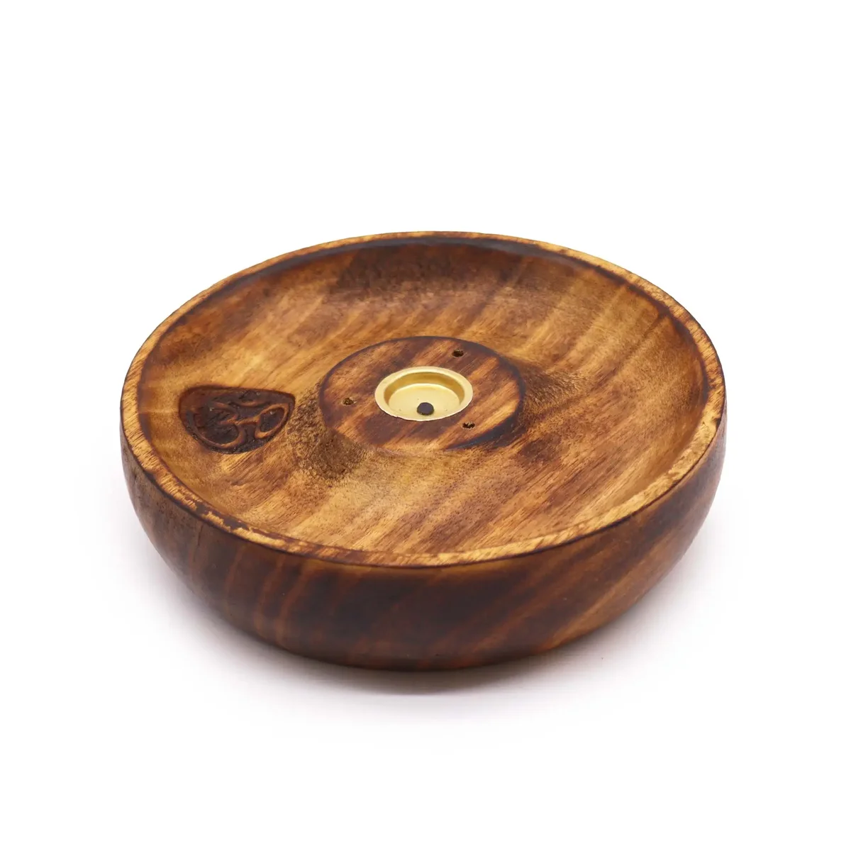 Incense stick holder with wooden burner disc holding multiple incense sticks and cones, suitable for fragrance rituals.