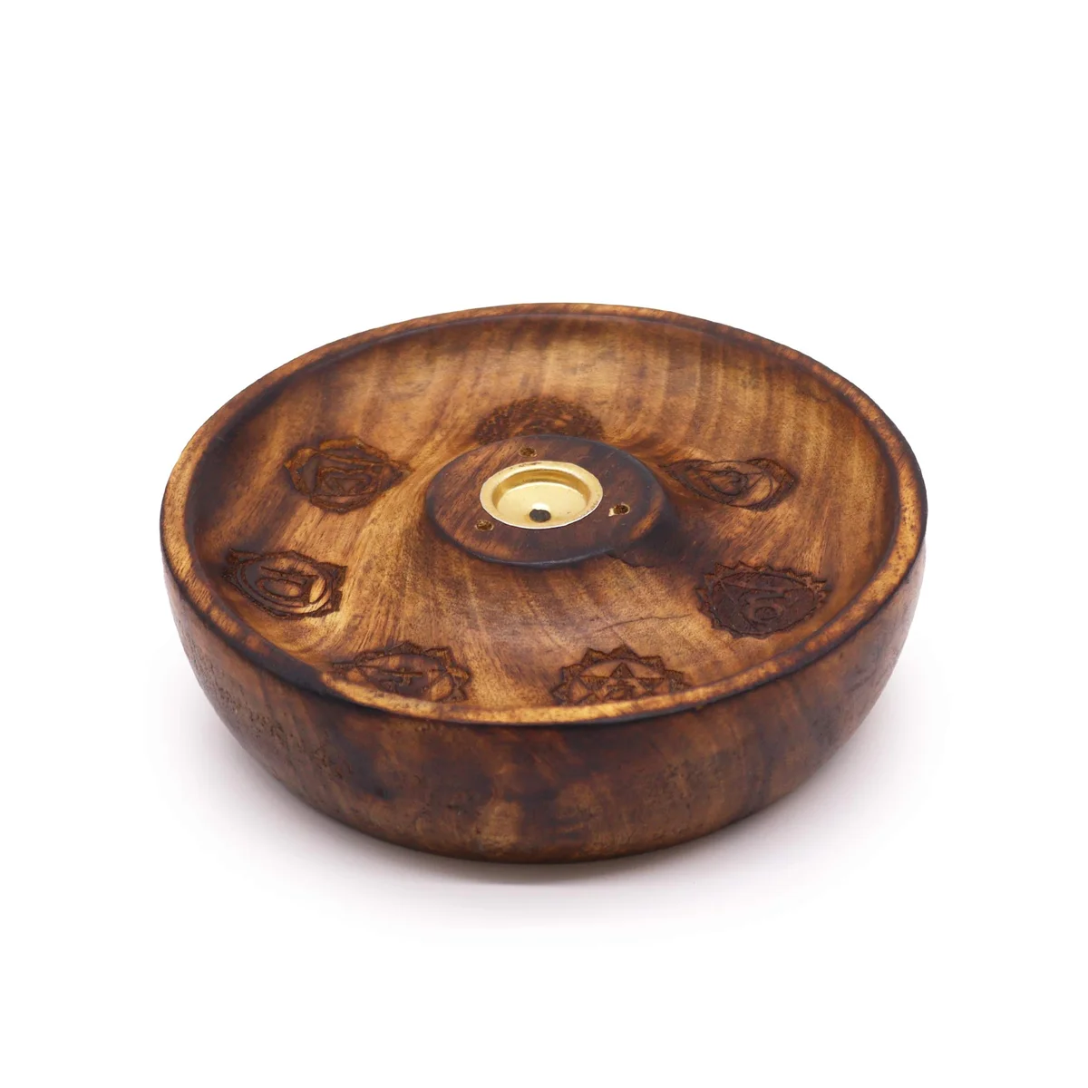 Cone incense holder with 7 chakra burner disc, holding a single incense stick.
