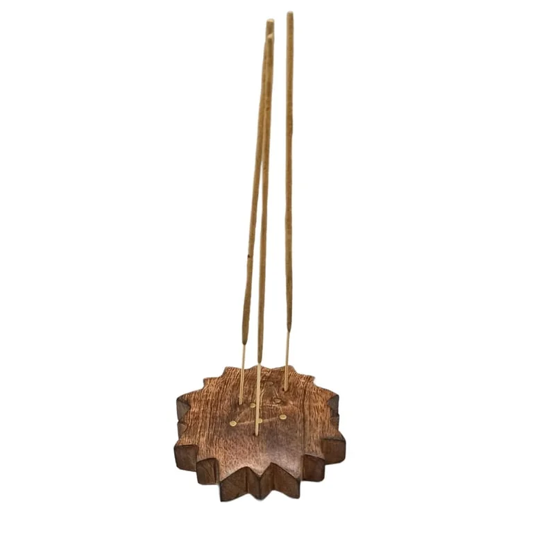 Engraved incense burner with a Sun zodiac sign etched into brass