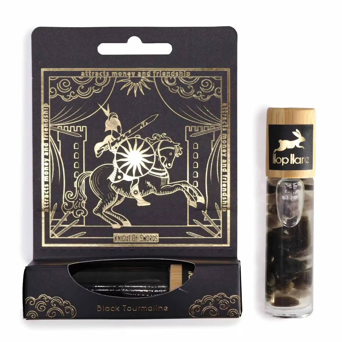 Roll-on bottle labelled HH Tarot Roll On – The Knight, showcasing the tarot scent roll on.
