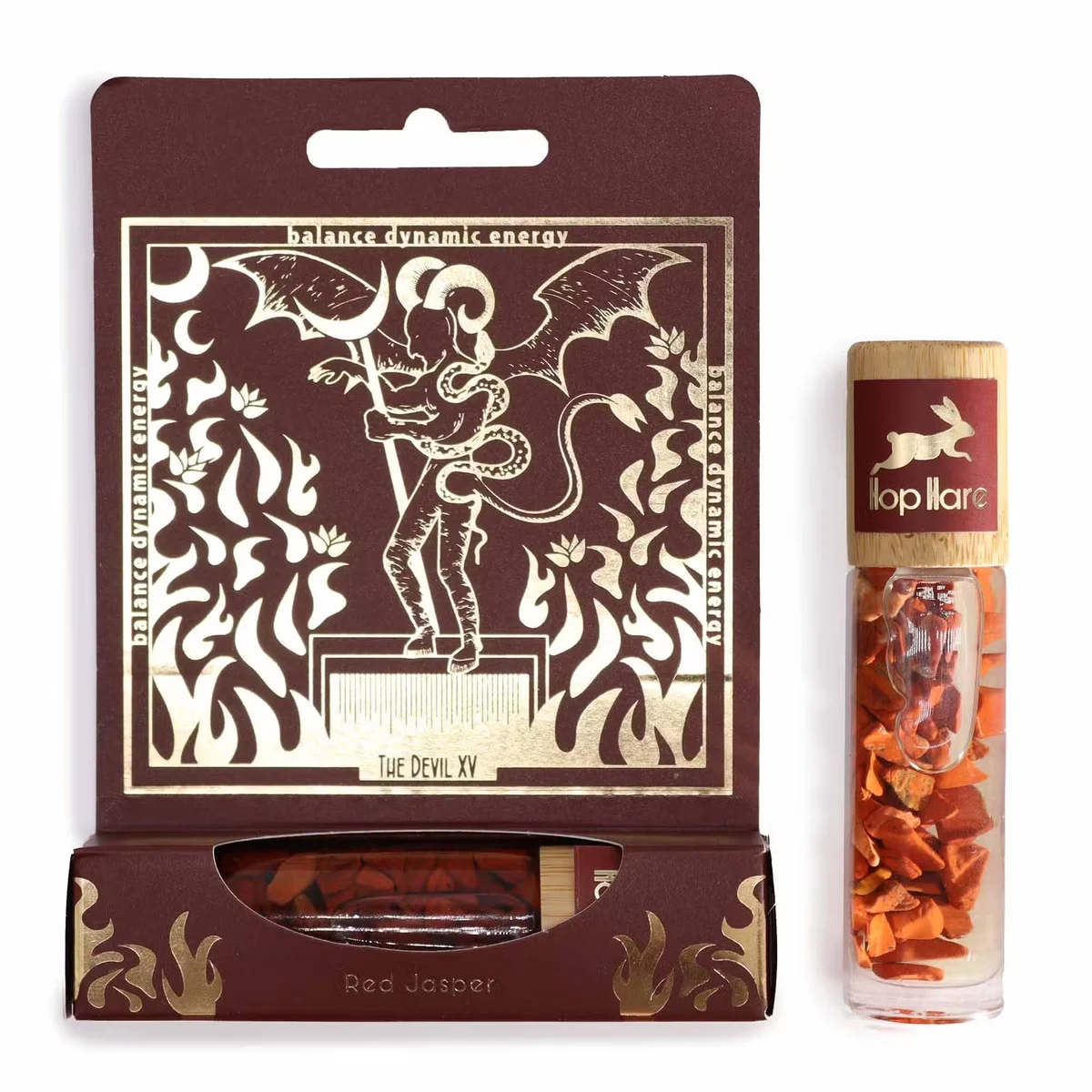 Roll‑on bottle labeled HH Tarot Roll On – The Devil, featuring tarot themed wellness design.