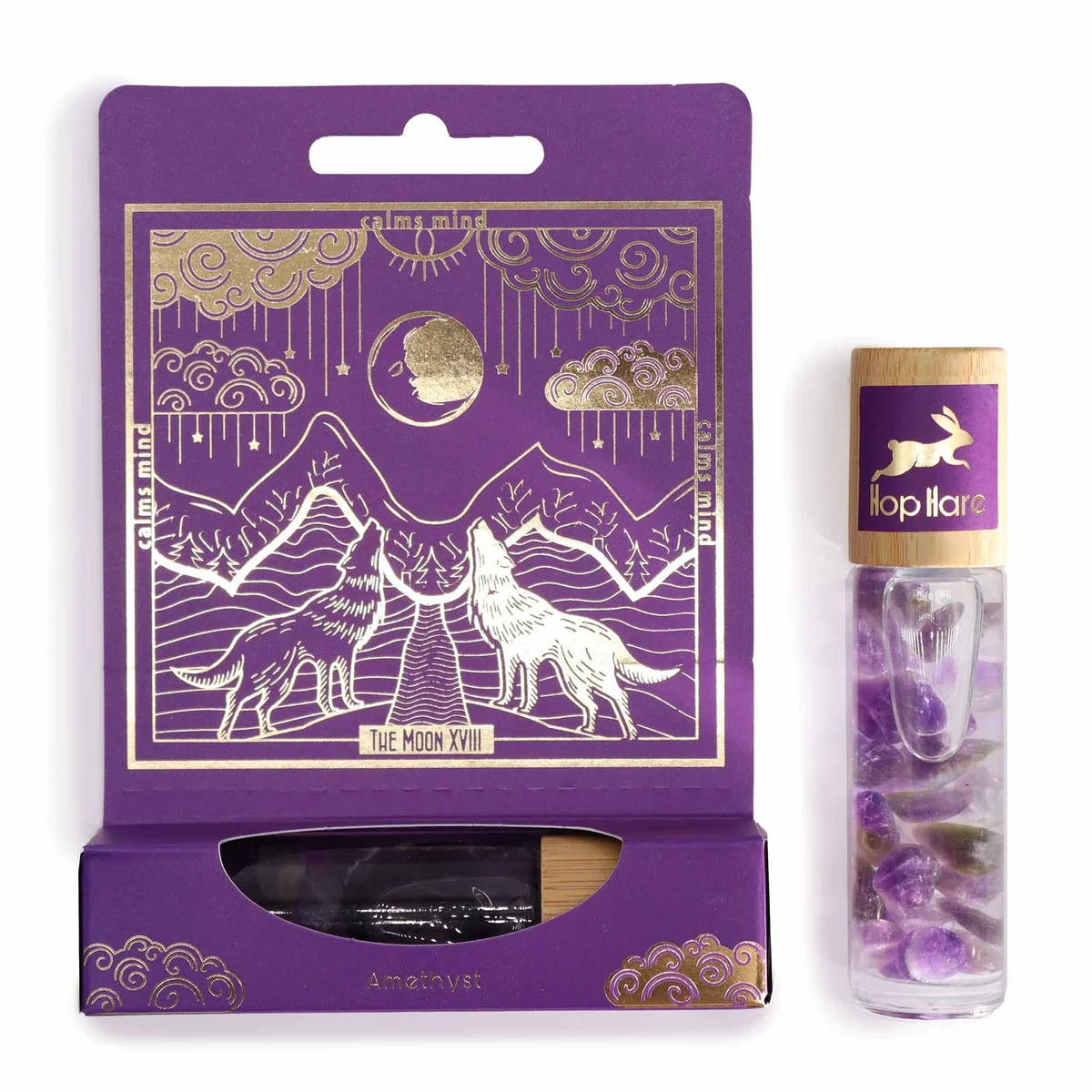 HH Tarot Roll On The Moon bottle with purple label featuring moon design and rollerball applicator on white background