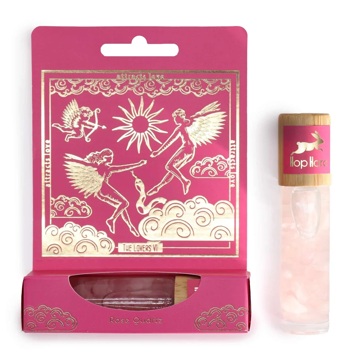 HH Tarot Roll On The Lovers bottle with label featuring The Lovers tarot card artwork on a white background