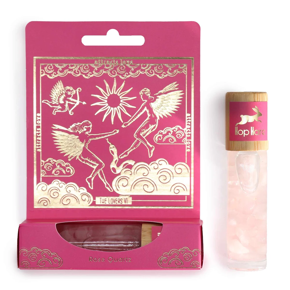 HH Tarot Roll On The Lovers bottle with label, a tarot essential oil product for aromatherapy use