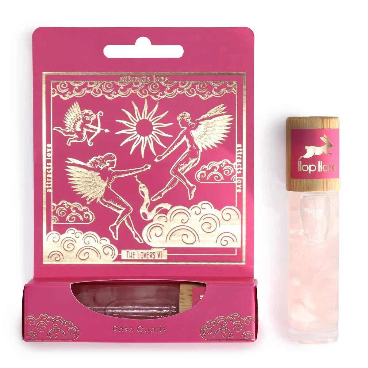 HH Tarot Roll On The Lovers aromatherapy roll on bottle with purple and gold label on white background