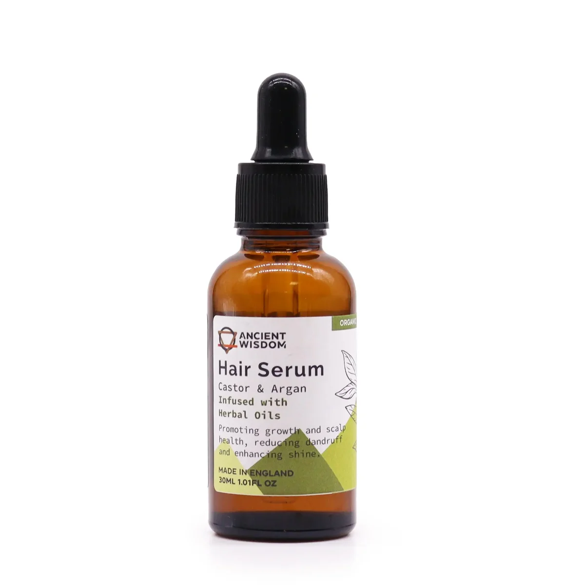 30ml bottle of organic herbal hair serum with natural ingredients, designed for hair care and nourishment