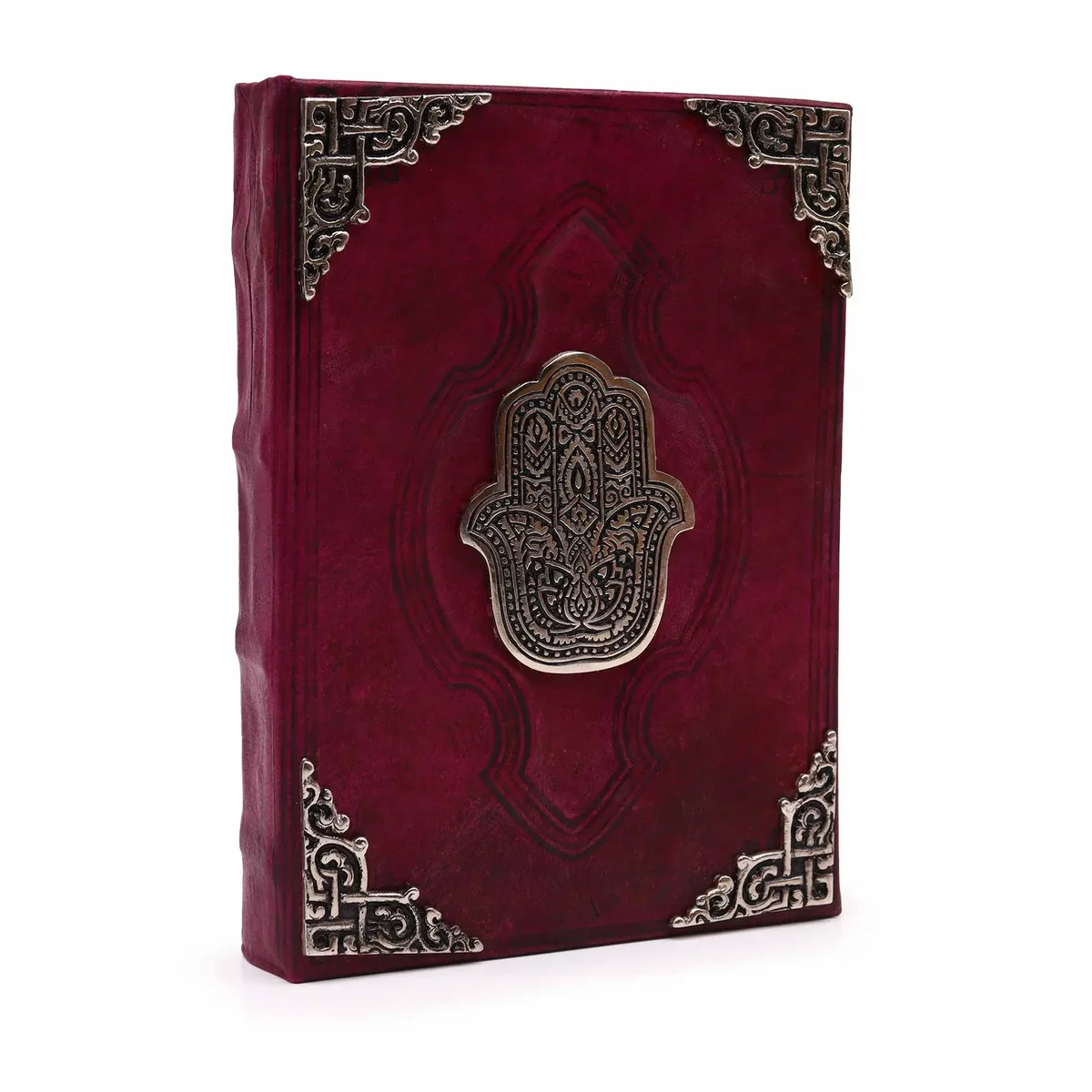 Heafty Red Tan Book – deckle edge journal with zinc Hamsa decor, 26x18cm, 200 pages