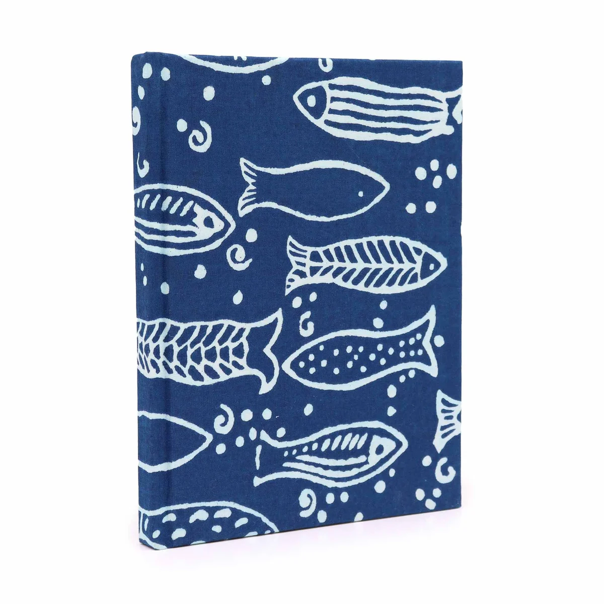 Cotton bound notebooks featuring indigo fish design