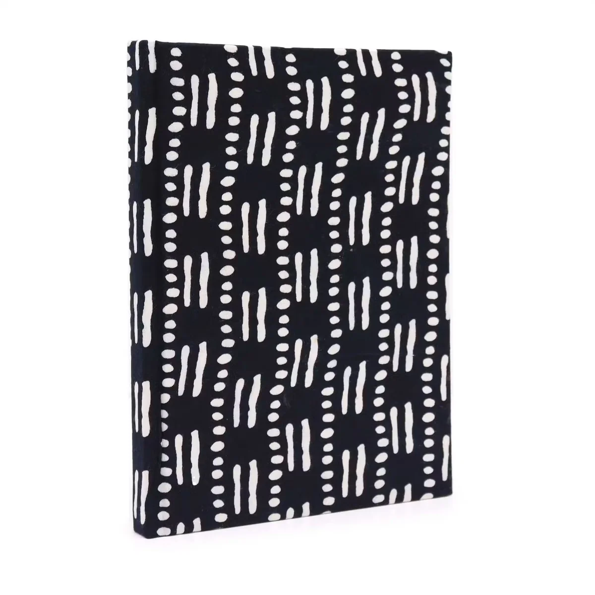 Cotton bound black dots notebooks, 20x15cm, 96 pages, with black interior dots & dashes, opened to show pages