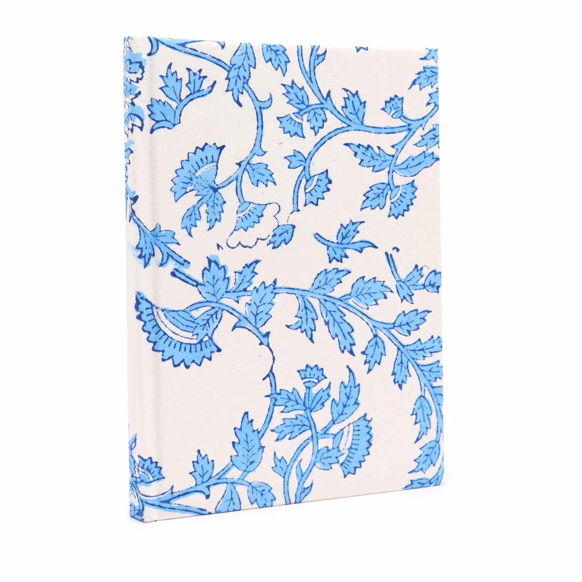 Pale blue floral 20x15cm notebooks, cotton bound, 96 pages, closed cover.
