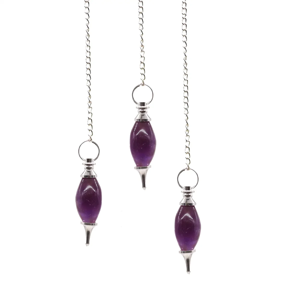 Lingam shaped pendulum made from purple amethyst gemstone with smooth polished surface