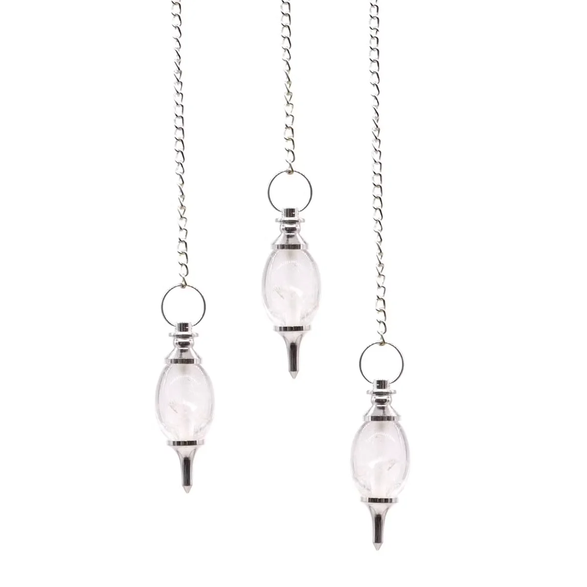 Lingam shaped rock quartz gemstone pendulum on a chain, ideal gemstone necklace gift for spiritual use