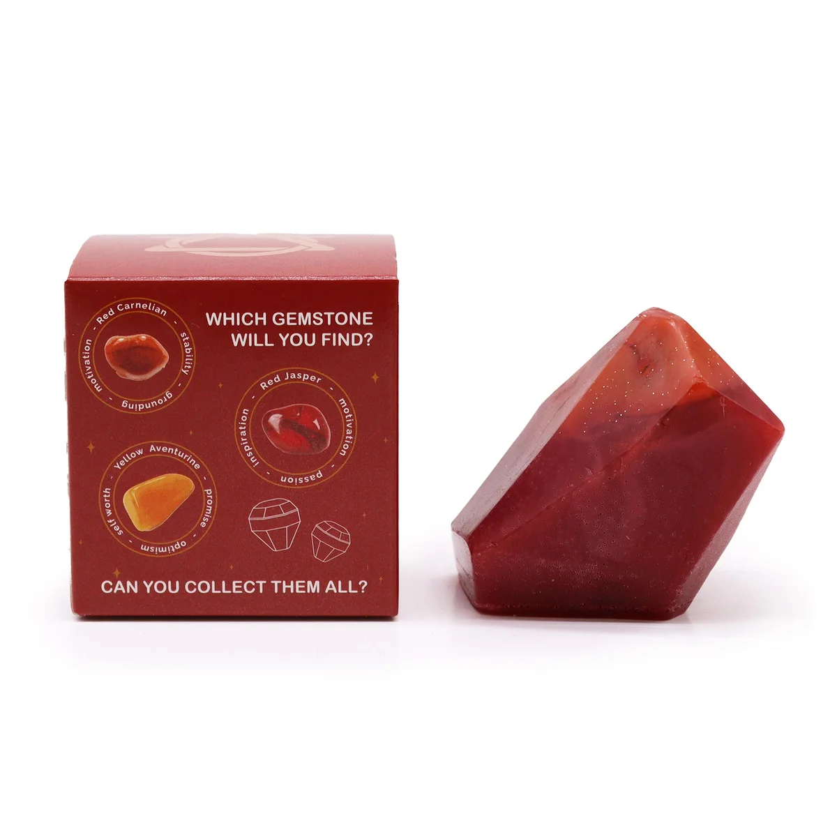 Red crystal elemental decorative bath soap shaped like fire on a white background, second product photo