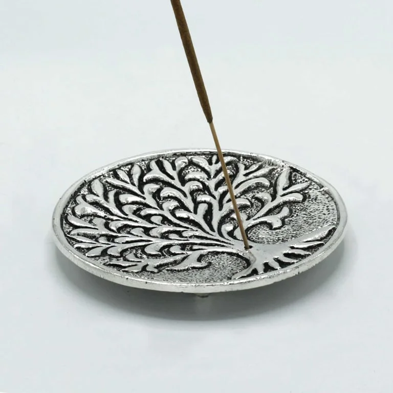 Polished aluminium tree of life holder, 10 cm incense holder