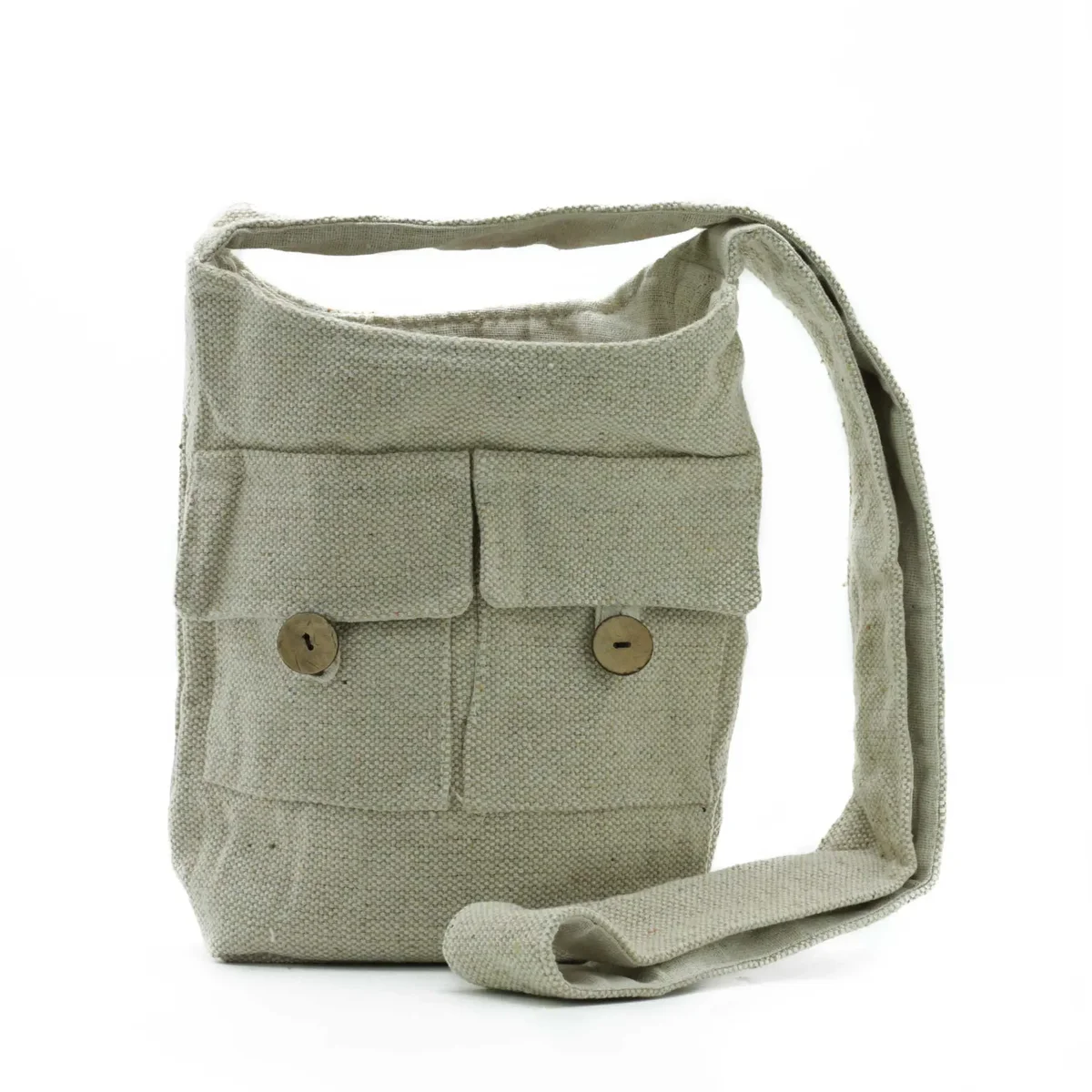 Medium two pocket bag in natural tones with two front pockets and a simple design