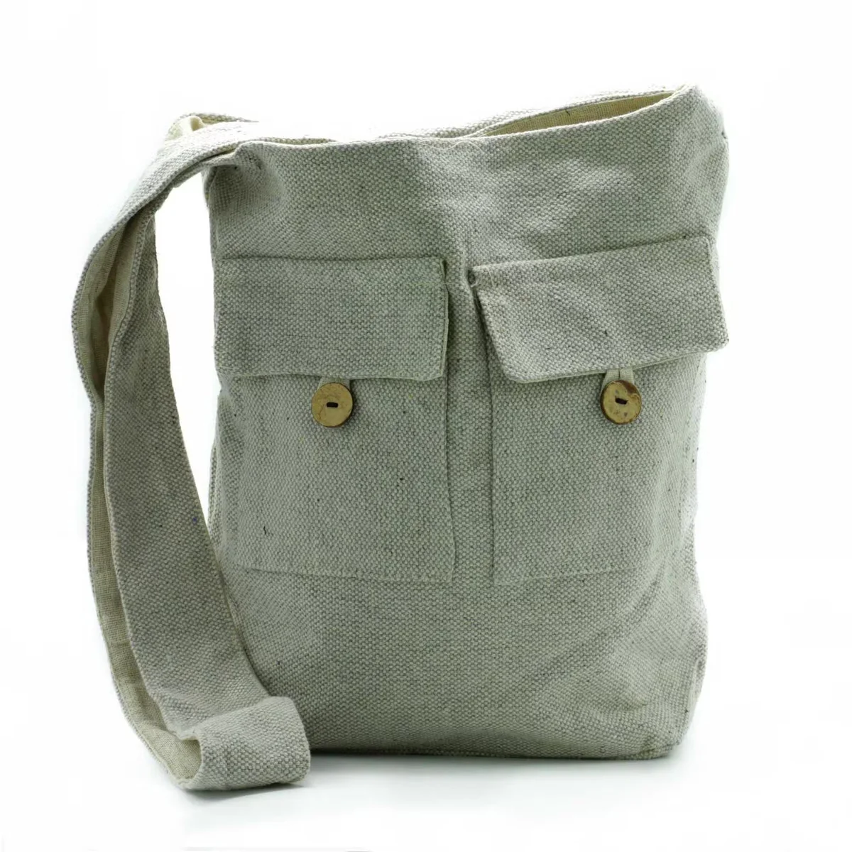 Large stone-coloured two pocket handbag from Natural Tones with two front pockets and adjustable strap