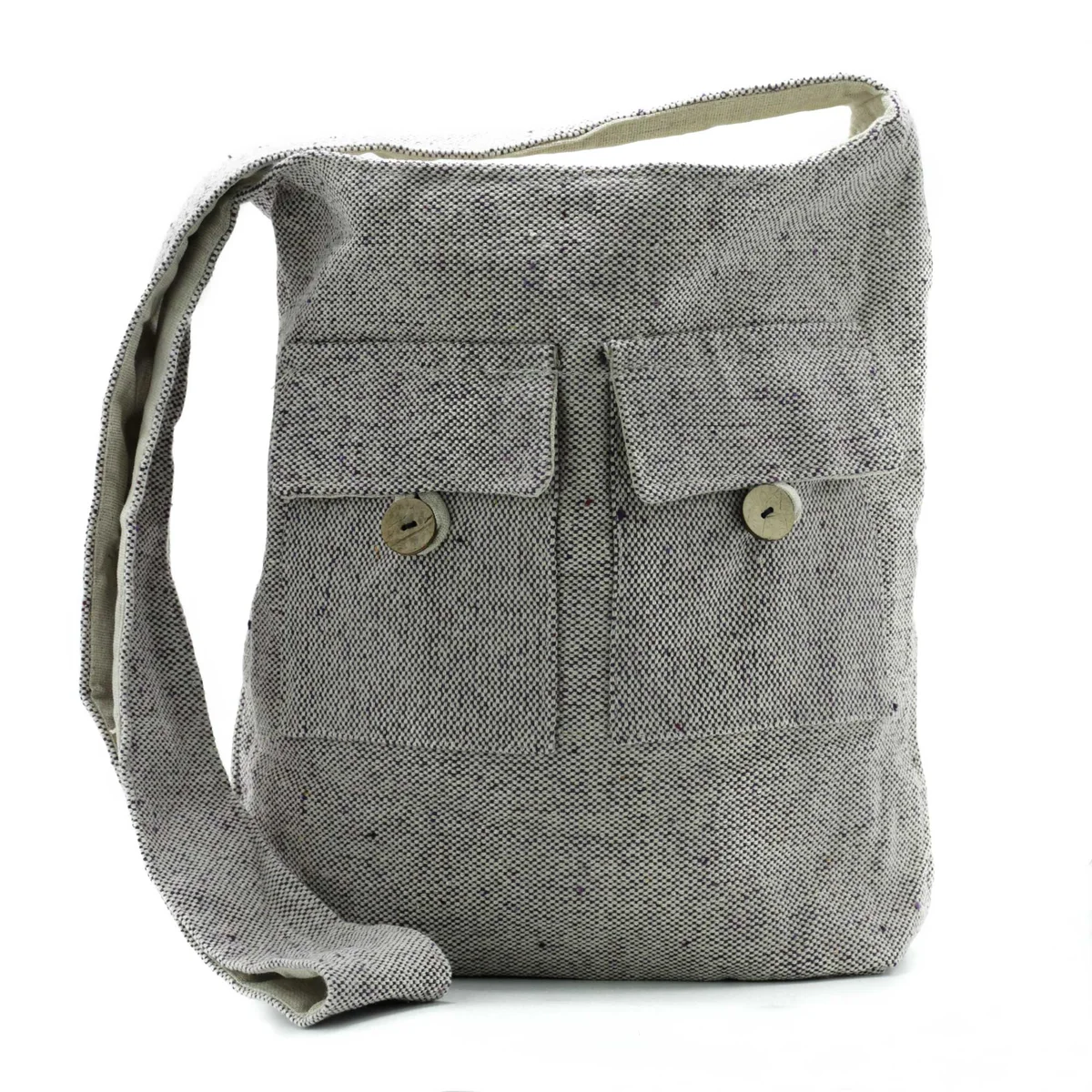 Large soft lavender natural tones handbag with two front pockets, designed for everyday use and style