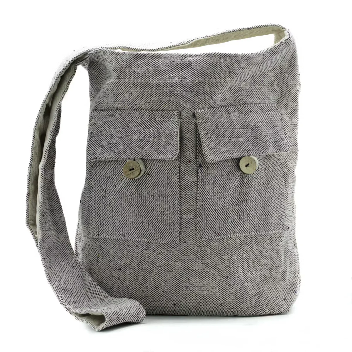 Large soft lavender two pocket handbag from Natural Tones with a smooth texture and simple design
