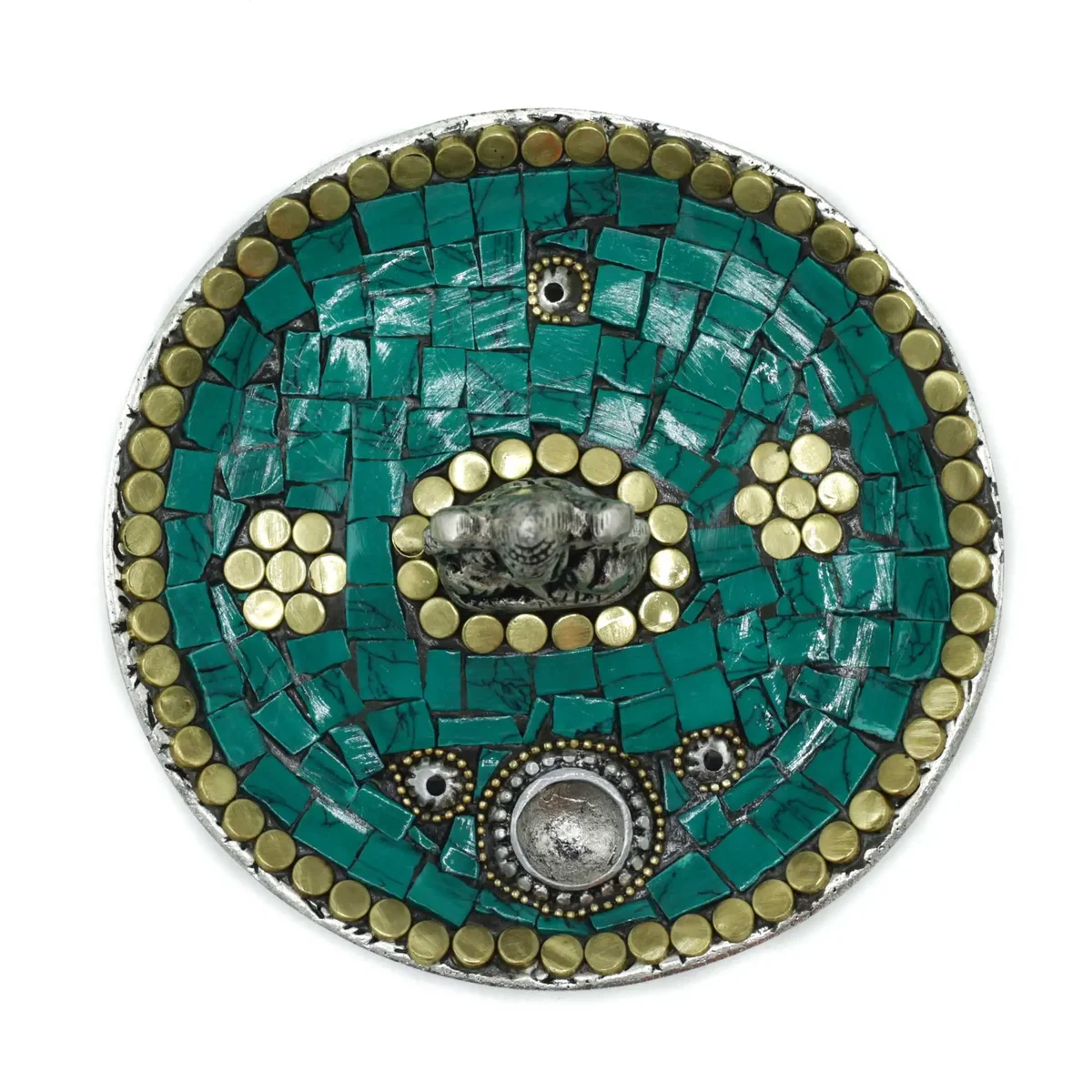 Ganesh Plate Tibetan decor incense holder featuring cone and stick holder with intricate design on plate