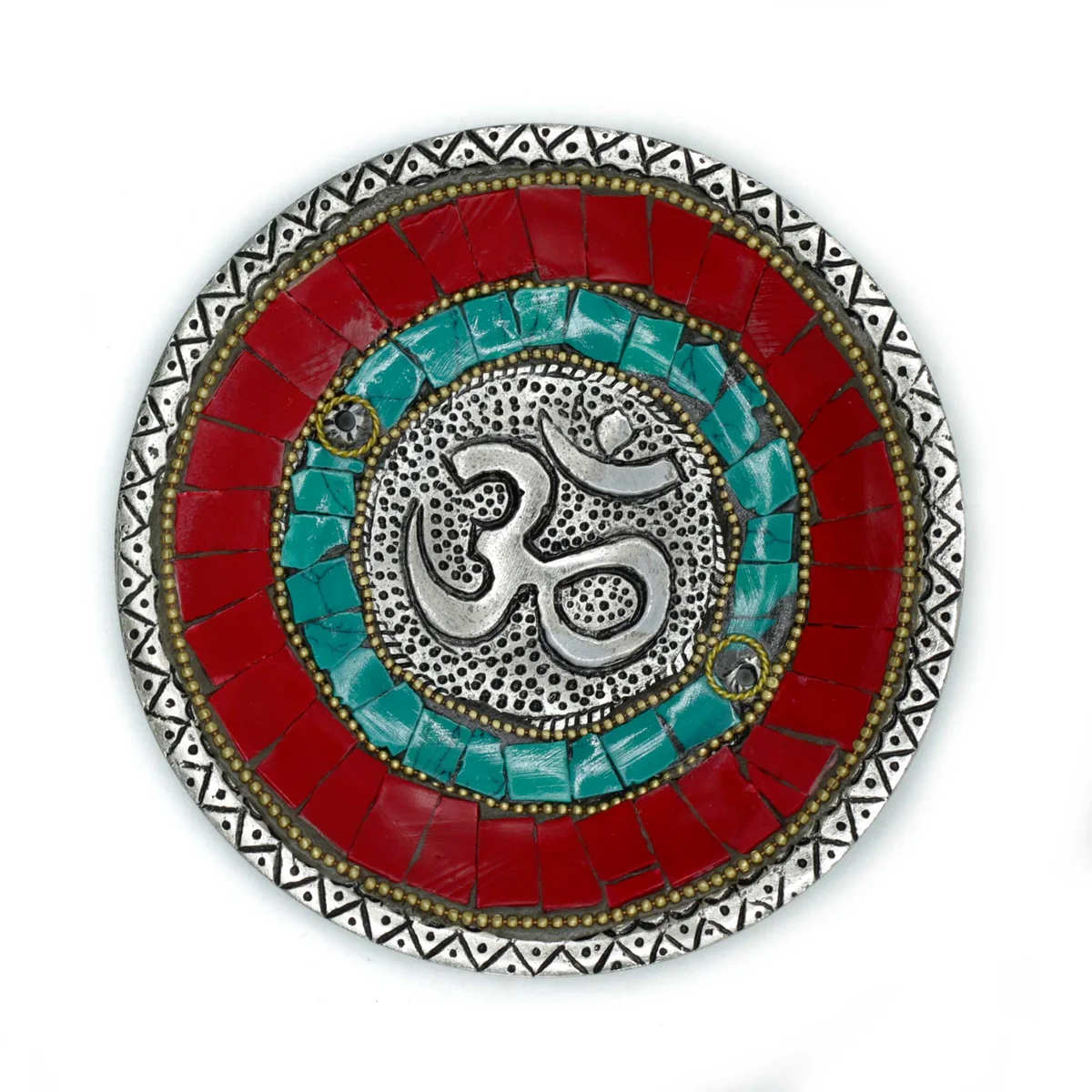 Om Plate Tibetan decor cone incense holder with intricate design, suitable for holding cone and stick incense safely