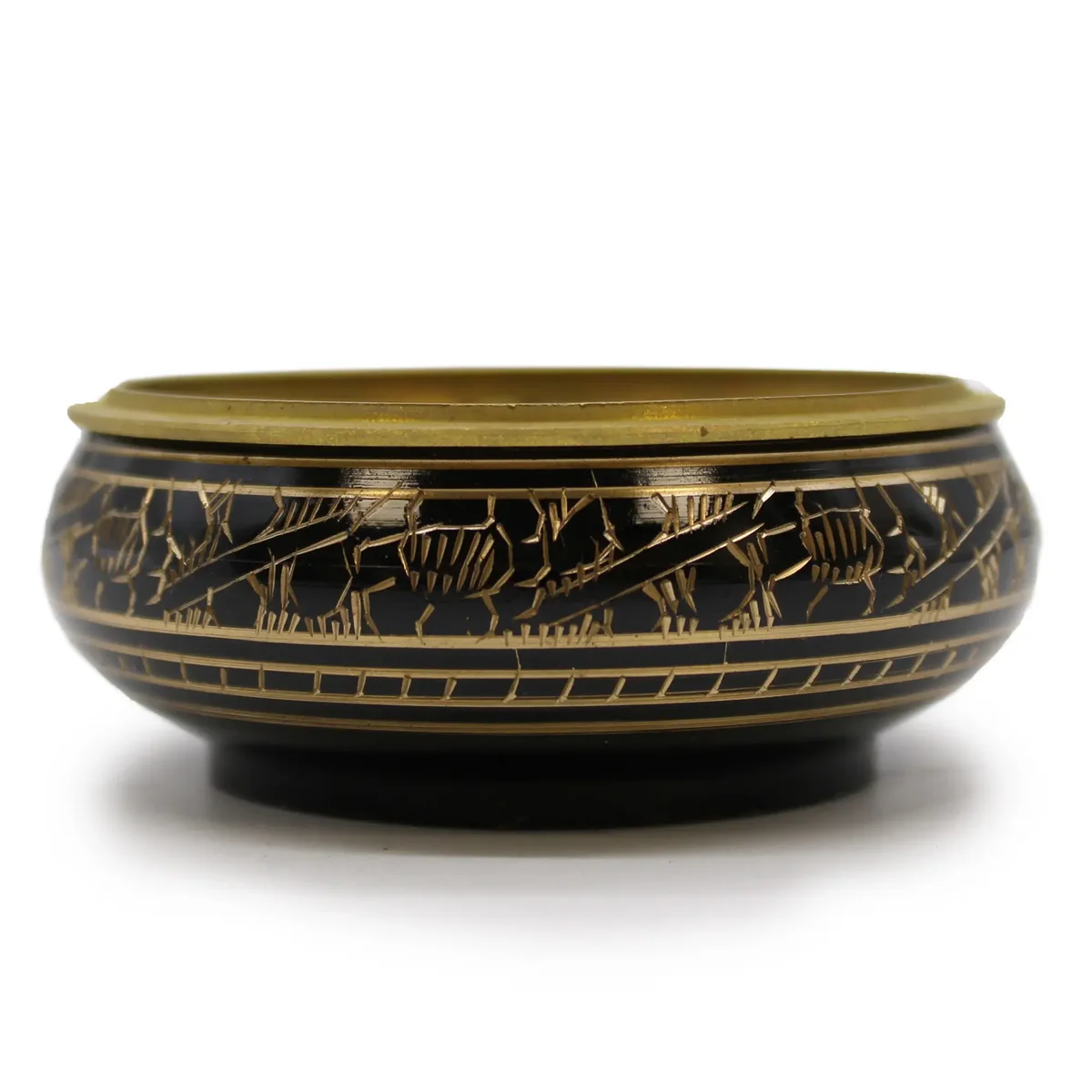 Carved brass incense jar with detailed patterns, designed to hold charcoal for incense burning