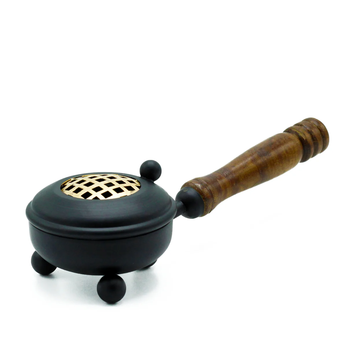 Medium iron incense burner with intricate gold detail on a decorative censer design