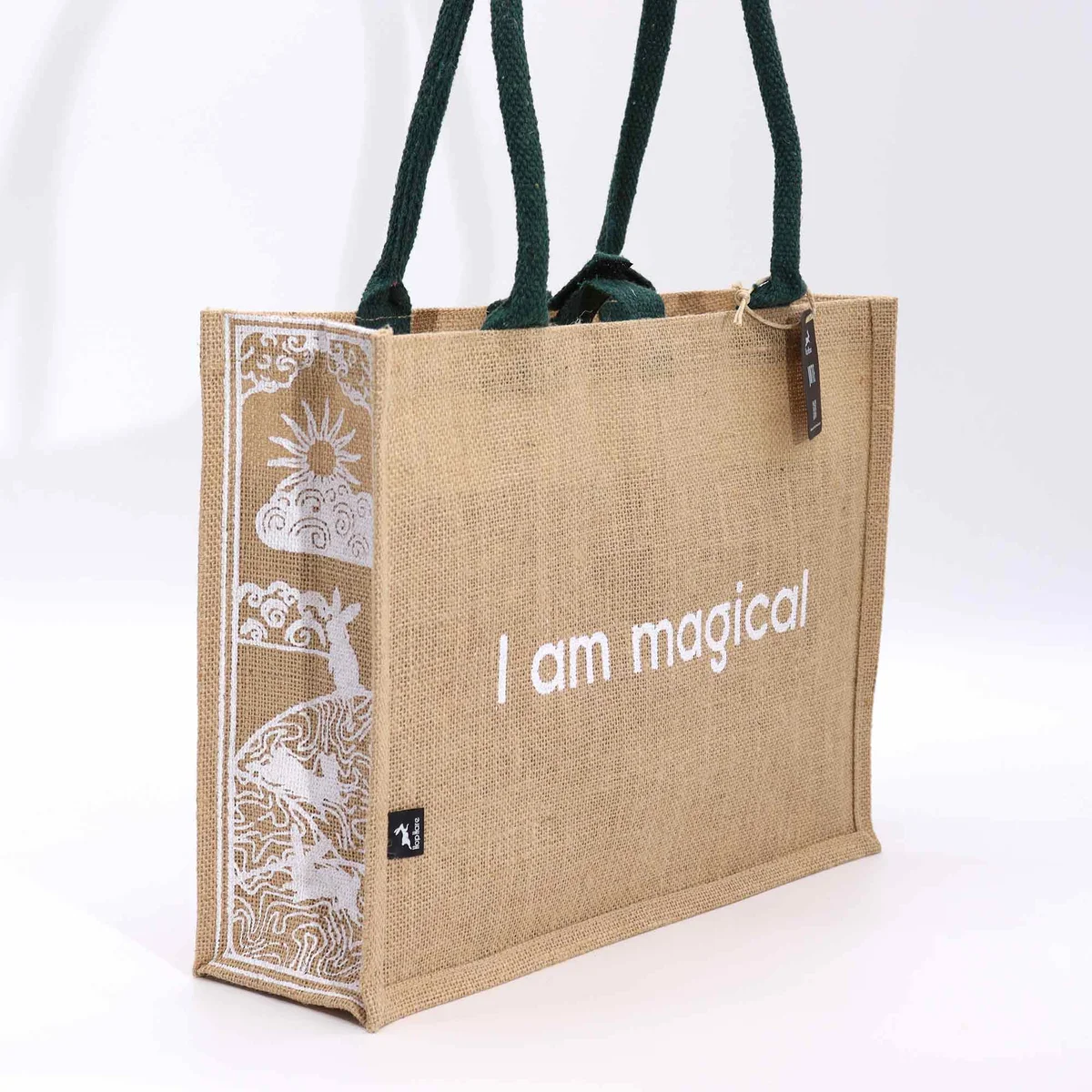 Hop Hare Jute Big Bag with "I am Magical" text, eco friendly tote made from natural jute material