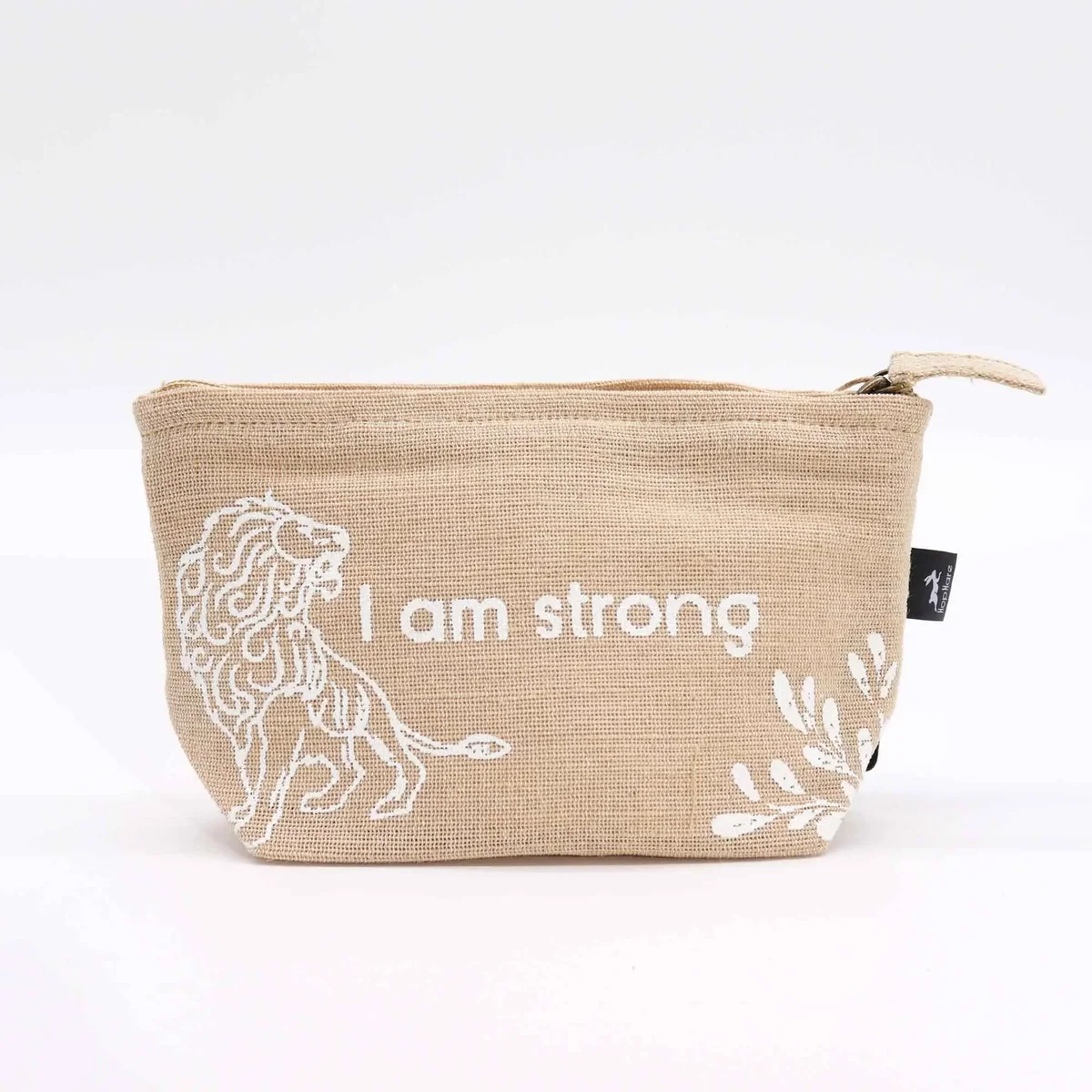 Hop Hare Pouch featuring "I am Strong" text with hare design, small fabric bag for carrying essentials
