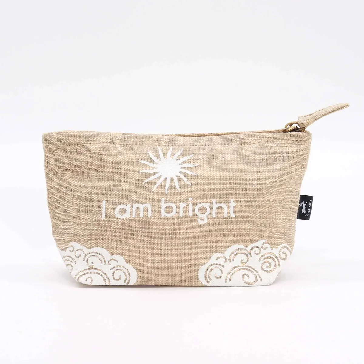 Small pouch bag with Hop Hare design and "I am Bright" text on the front