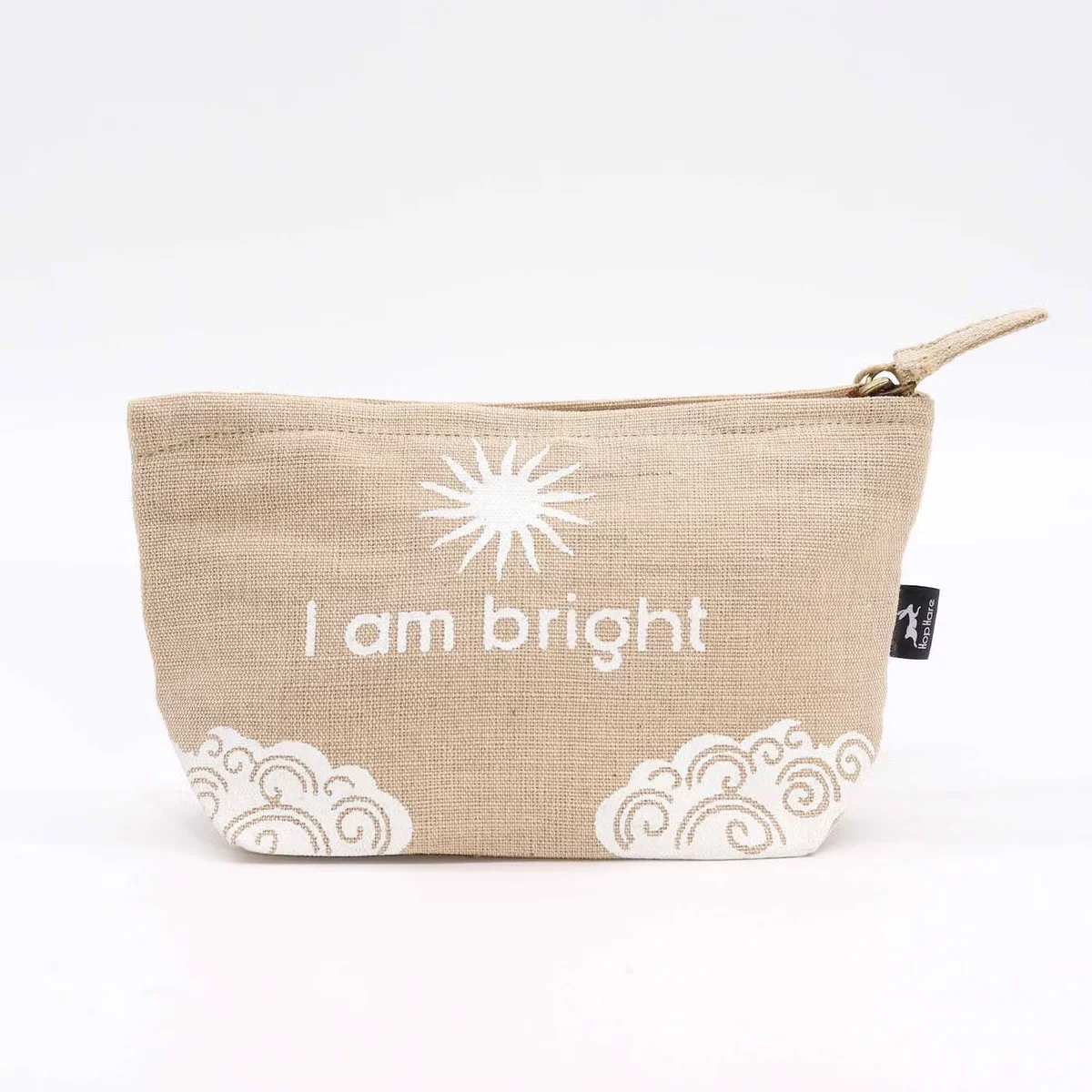 Hop Hare Pouch in bright colors with "I am Bright" text, shown as a compact purse pouch for easy carrying