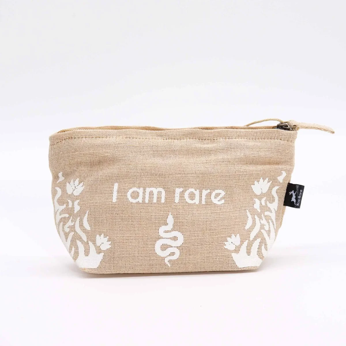 Hop Hare pouch featuring a rare hare design with "I am Rare" text on a soft fabric background